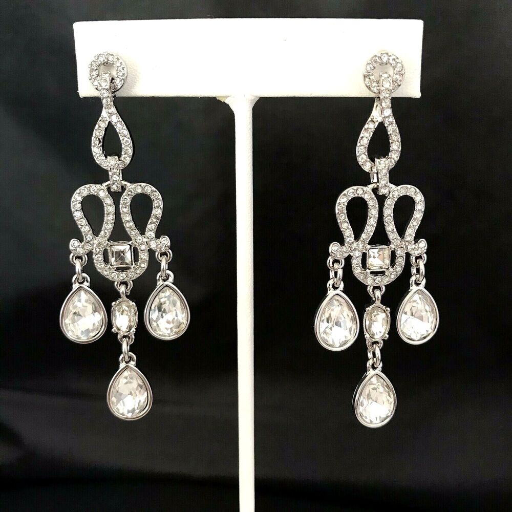 New Chandelier Earrings Silver Tone Crystals Formal Bridal Prom - 8I